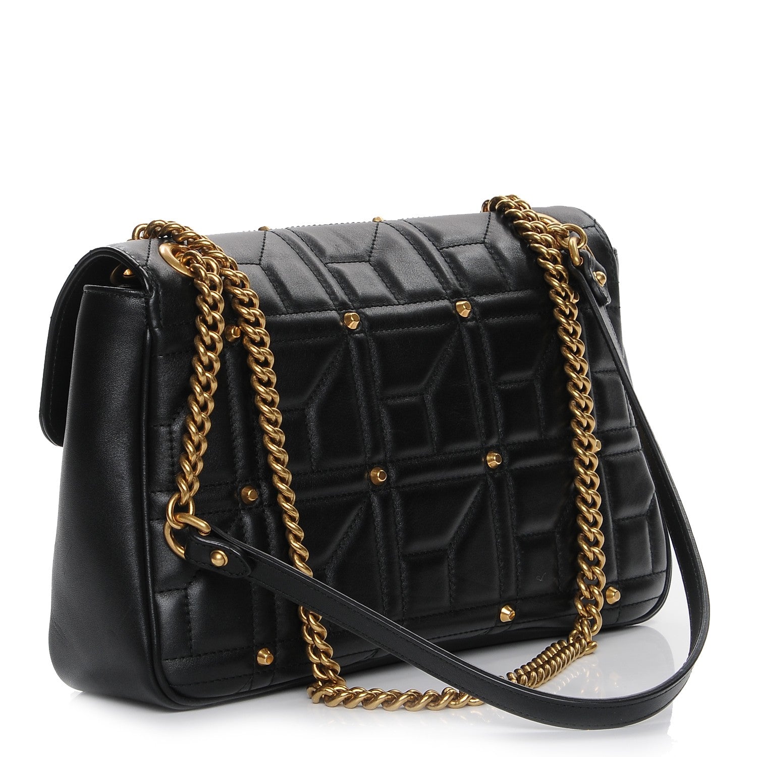 Gucci Calfskin Matelasse Studded Medium GG Marmont Shoulder Bag Black 3 of 7