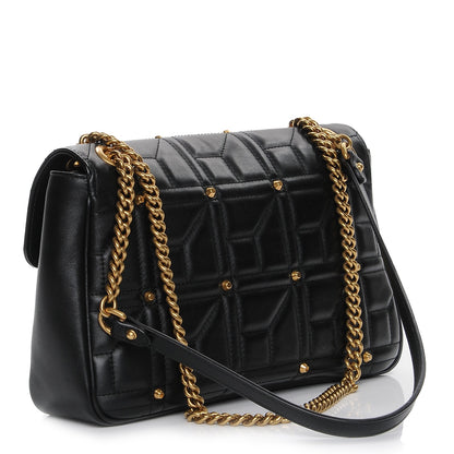 Gucci Calfskin Matelasse Studded Medium GG Marmont Shoulder Bag Black 3 of 7