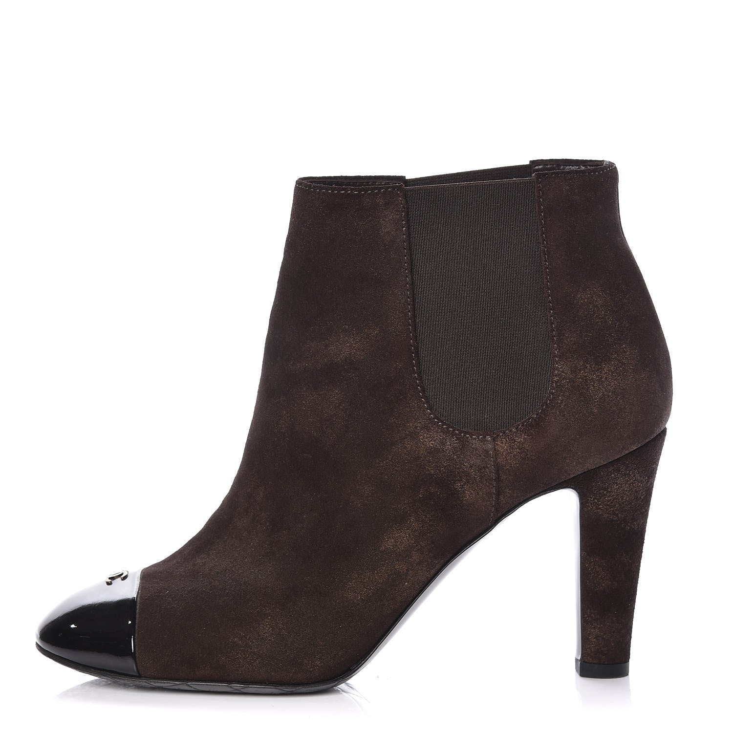 Chanel Suede Patent Cap Toe Short Boots 38.5 Brown 1 of 15
