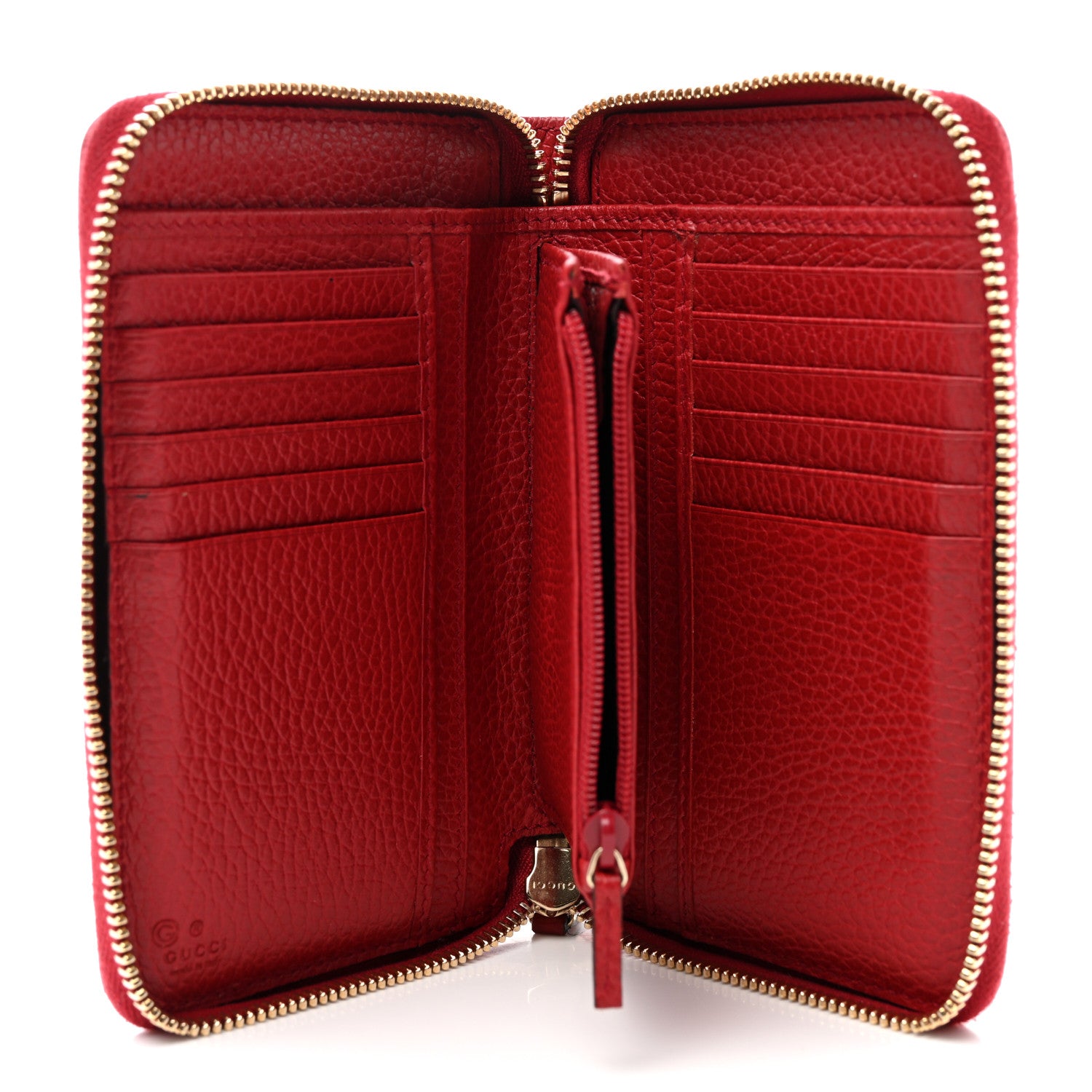 Gucci Monogram Dollar Calfskin Zip Around Compact Wallet Beige Ebony Rosso 5 of 14