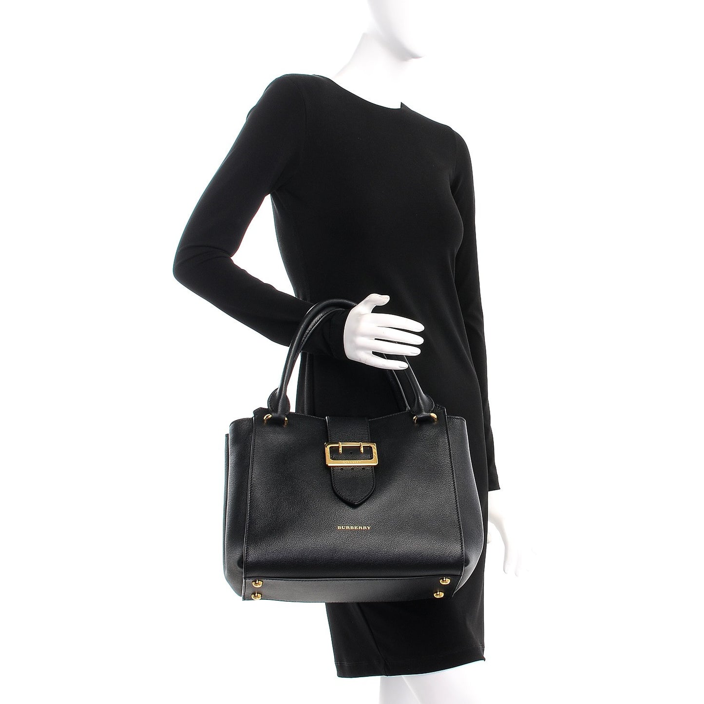 Soft Grain Calfskin Medium Buckle Tote Black