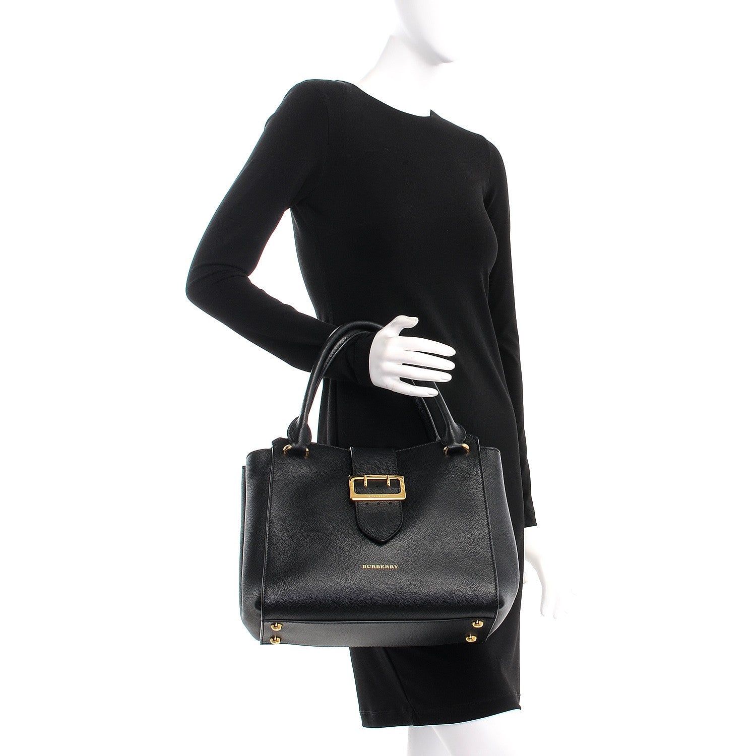 Burberry Soft Grain Calfskin Medium Buckle Tote Black 4 of 10