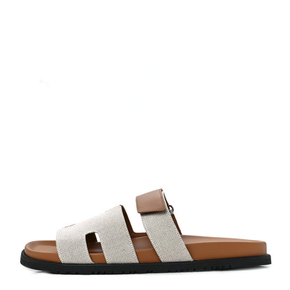 Hermes Toile De Coton Veau Lisse Mens Chypre Sandals 45 Prunoir Naturel 1 of 9