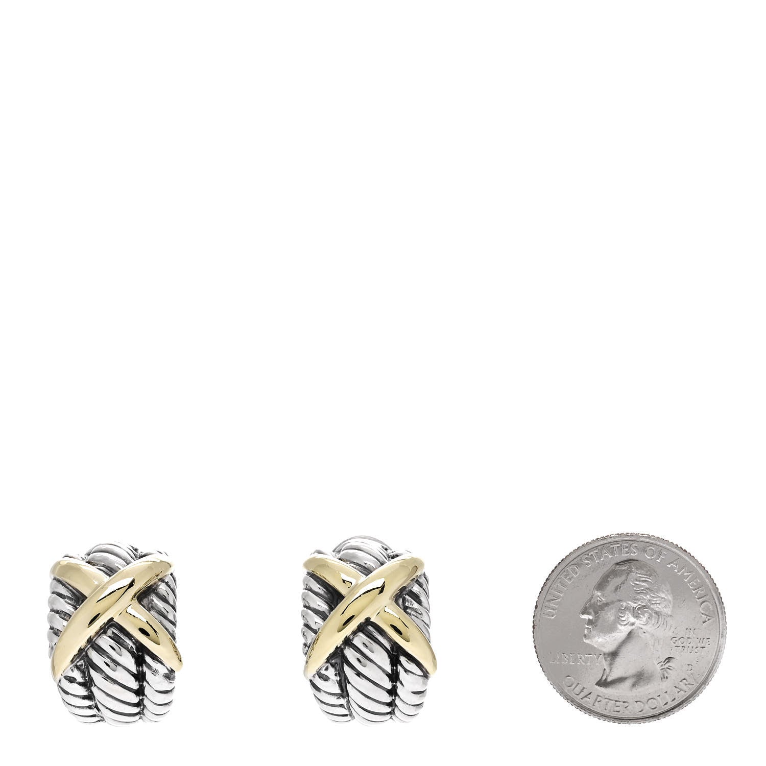 David Yurman Sterling Silver 14K Yellow Gold Cable Classics X Clip On Earrings 2 of 5