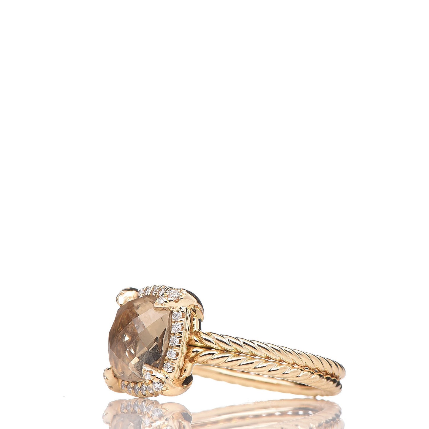 18K Yellow Gold Diamond Champagne Citrine 12mm Chatelaine Pave Bezel Ring 54 7
