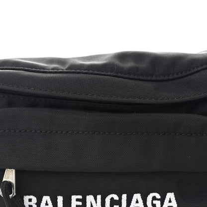 Balenciaga Sport Nylon Logo Embroidered Wheel Belt Bag Black White 7 of 9