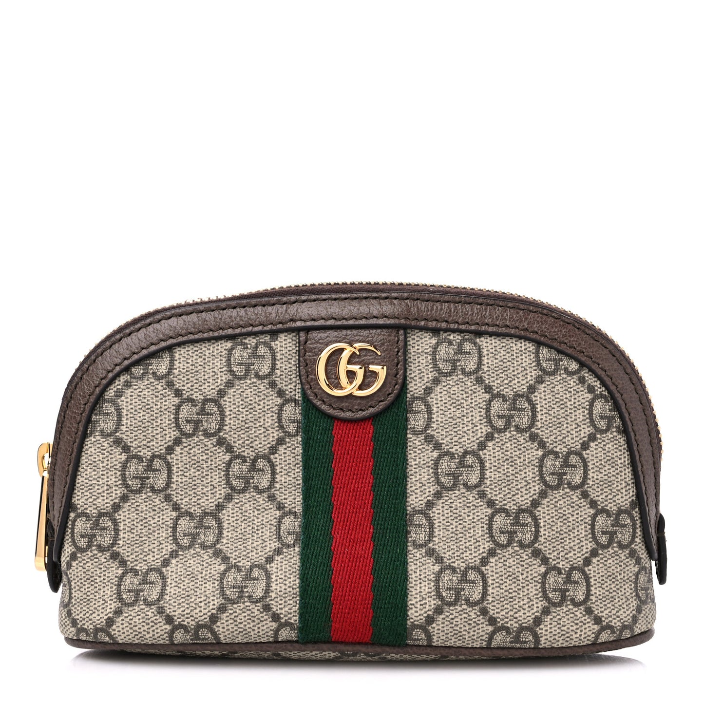 GG Supreme Monogram Textured Calfskin Web Medium Ophidia Cosmetic Case Beige Ebony New Acero