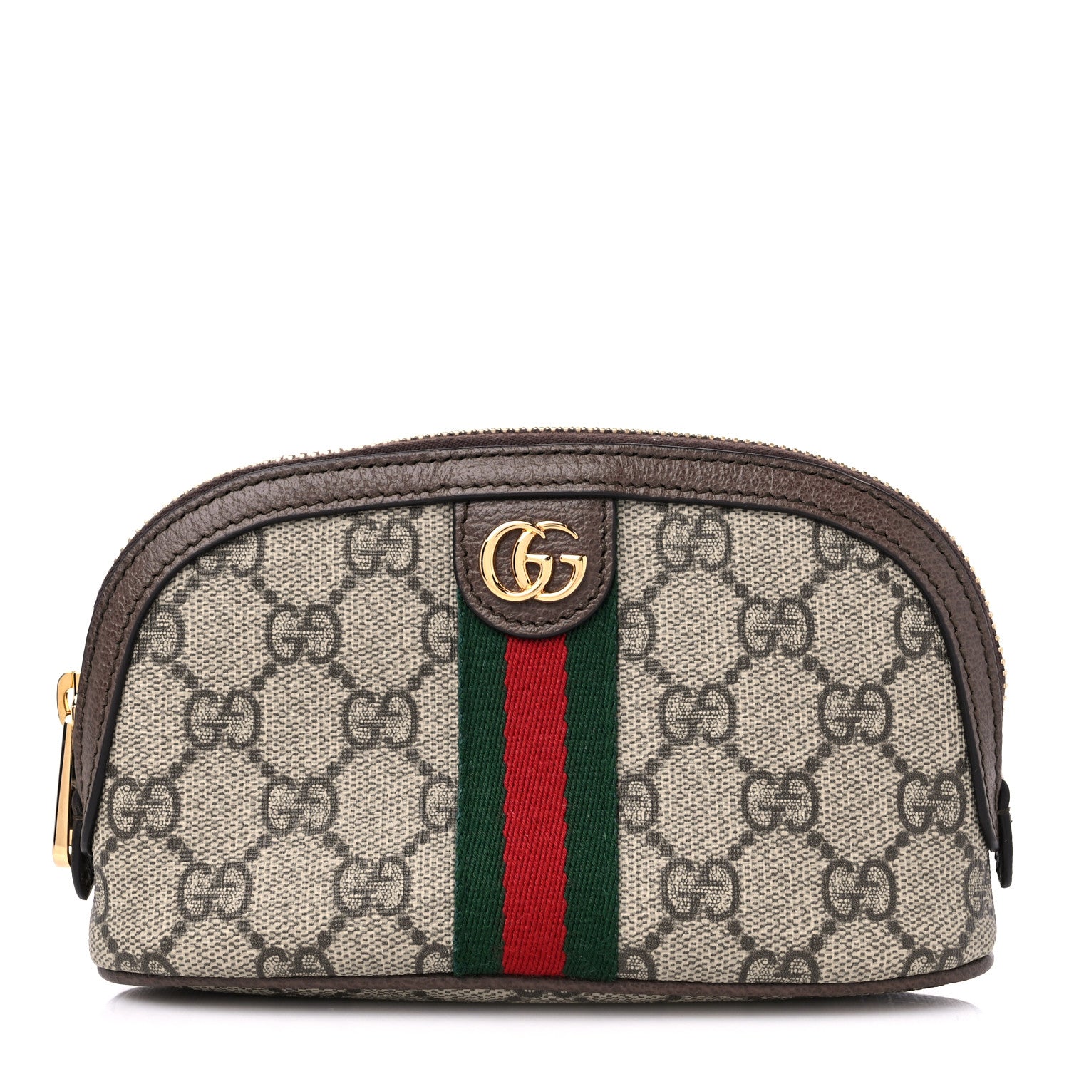 Gucci GG Supreme Monogram Textured Calfskin Web Medium Ophidia Cosmetic Case Beige Ebony New Acero 1 of 9