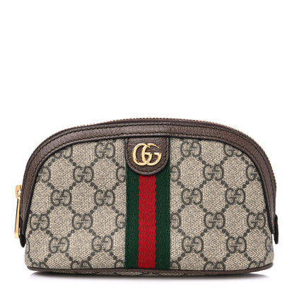 Gucci GG Supreme Monogram Textured Calfskin Web Medium Ophidia Cosmetic Case Beige Ebony New Acero 1 of 9