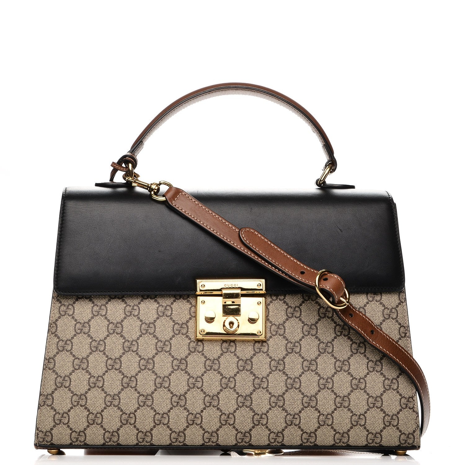 Gucci GG Supreme Monogram Calfskin Medium Padlock Top Handle Bag Beige Black Cuir 1 of 7