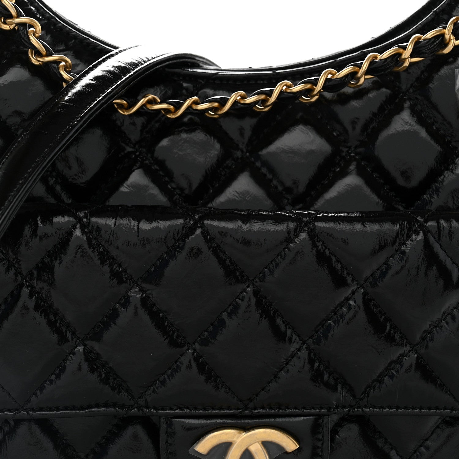 Chanel Shiny Crumpled Calfskin Quilted Wavy CC Hobo Black 8 of 11