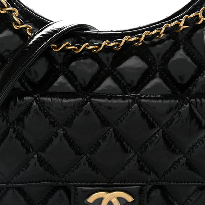 Chanel Shiny Crumpled Calfskin Quilted Wavy CC Hobo Black 8 of 11
