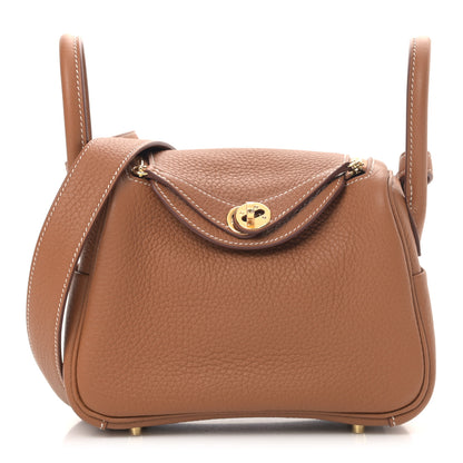 Hermes Taurillon Clemence Mini Lindy 20 Gold 1 of 10