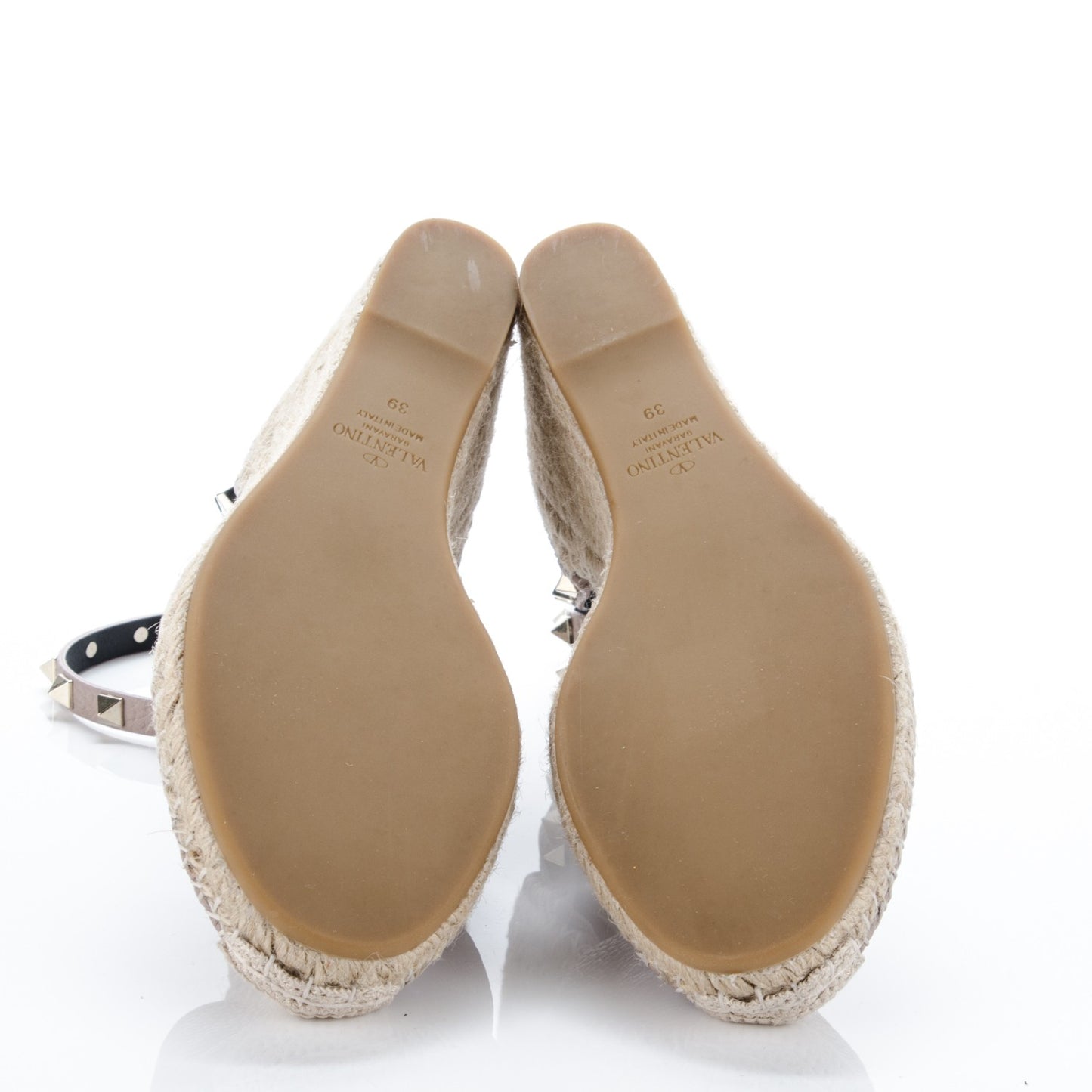 Grained Calfskin Rockstud Ankle Wrap Espadrille 15/85mm Wedges 39 Poudre Natural