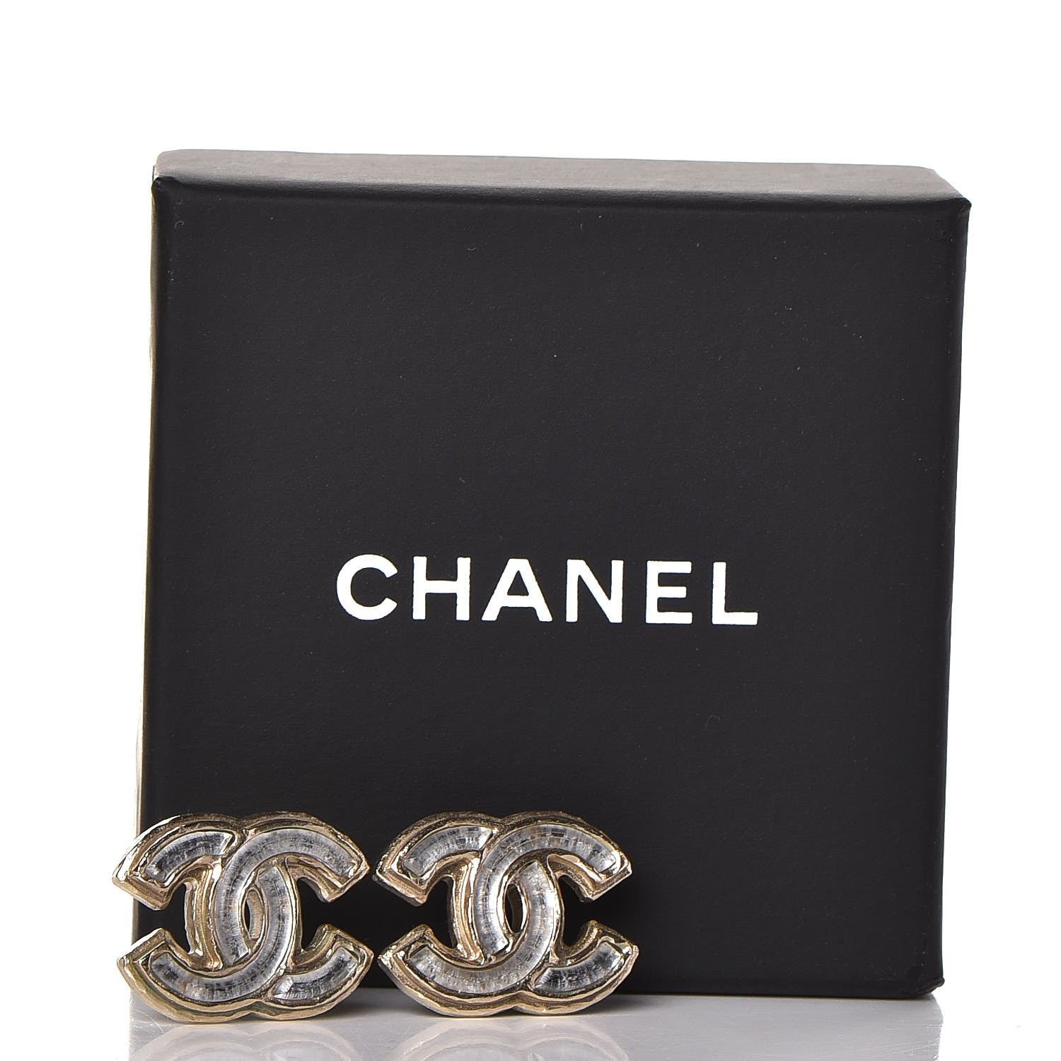 Chanel Enamel CC Earrings Grey Gold 7 of 7