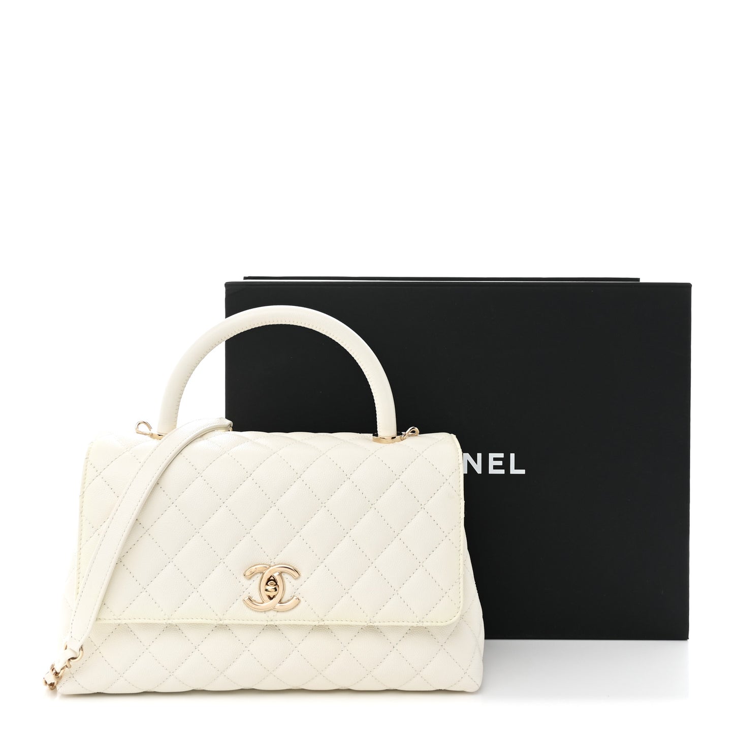 Caviar Quilted Small Coco Handle Flap White