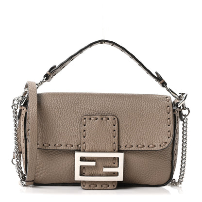 Fendi Cuoio Roma Sellerissima Nappa Sintetica Tape Stitch Mini Baguette Argento 1 of 10