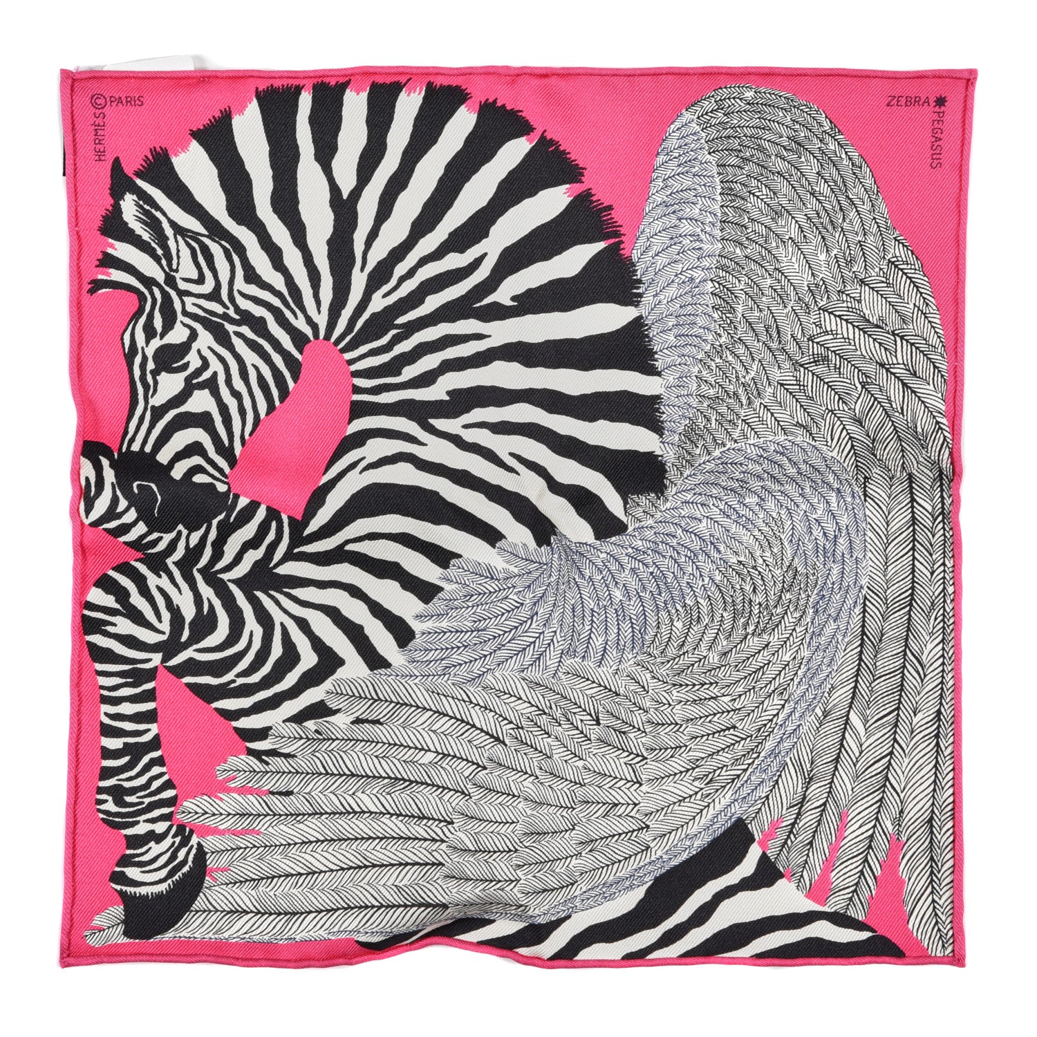 Hermes Silk Carre Zebra Pegasus Nano Scarf 20 Rose Bonbon Black White 1 of 4