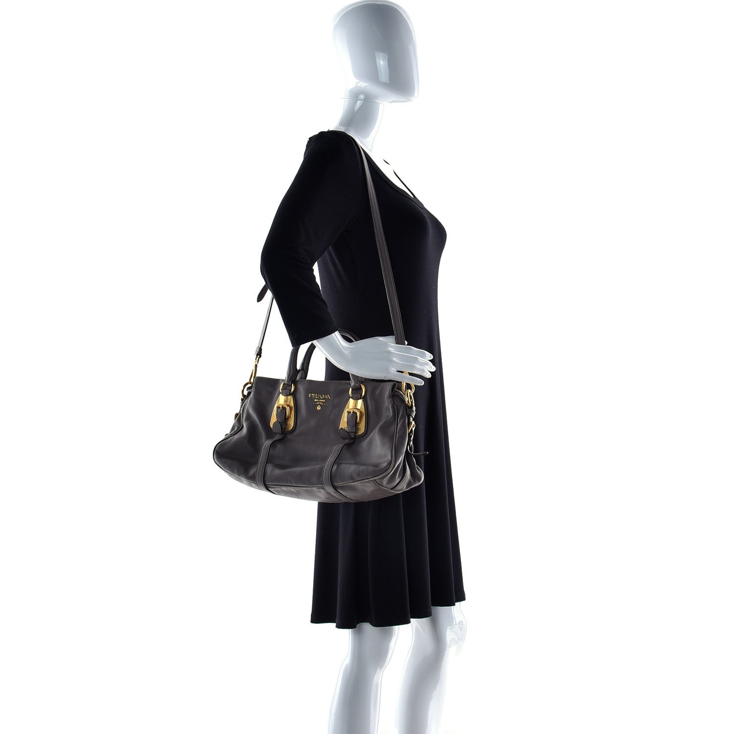 Prada Soft Calf Shopping Satchel Bag Bambu 3 of 27