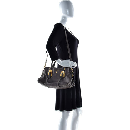 Prada Soft Calf Shopping Satchel Bag Bambu 3 of 27