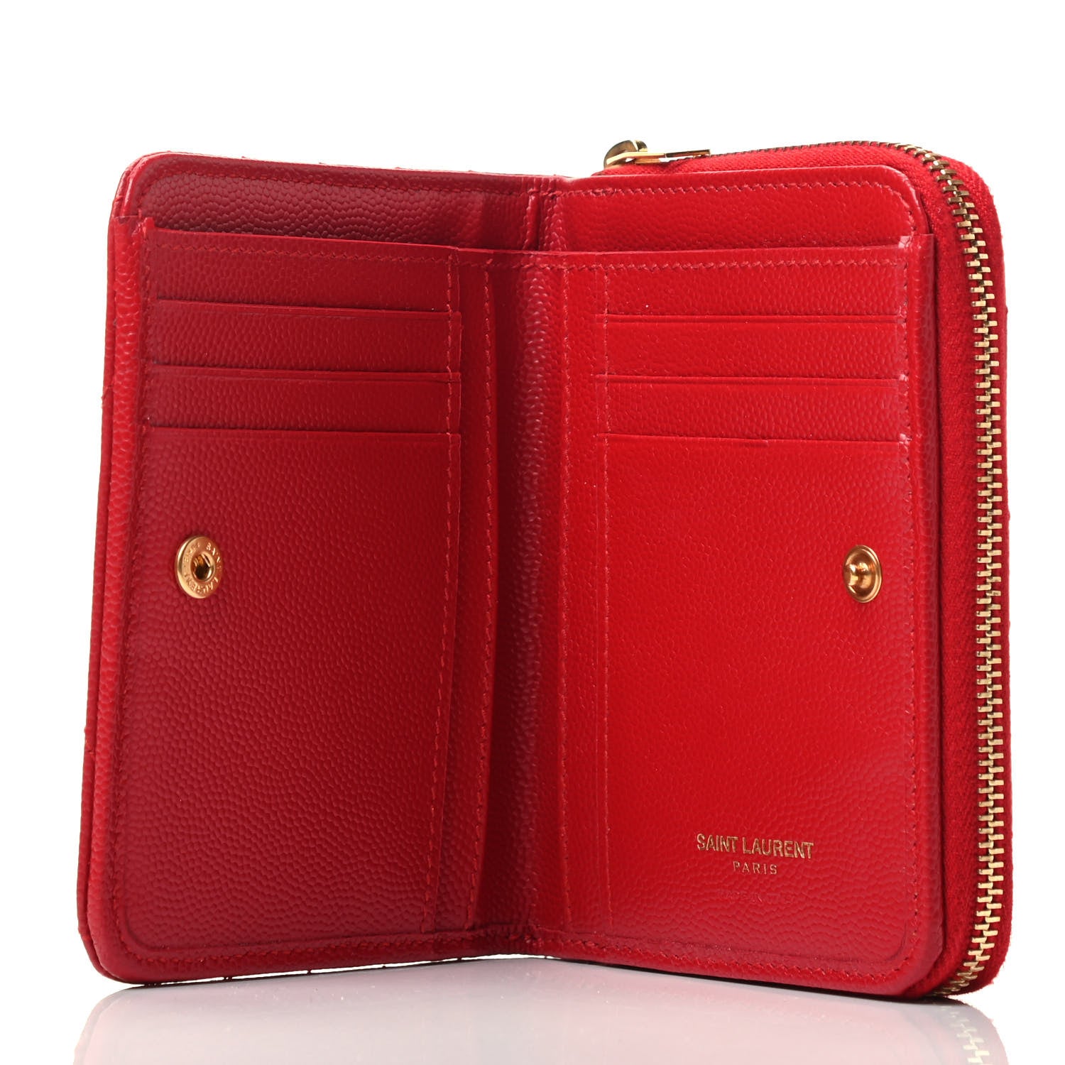 Saint Laurent Grain De Poudre Matelasse Chevron Monogram Compact Zip Around Wallet New Red 3 of 4