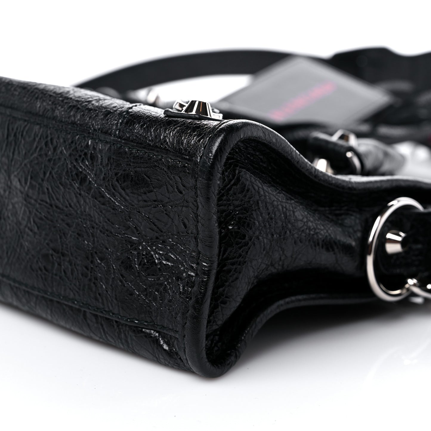 Agneau Classic Silver Hardware City Logo Strap Black Red