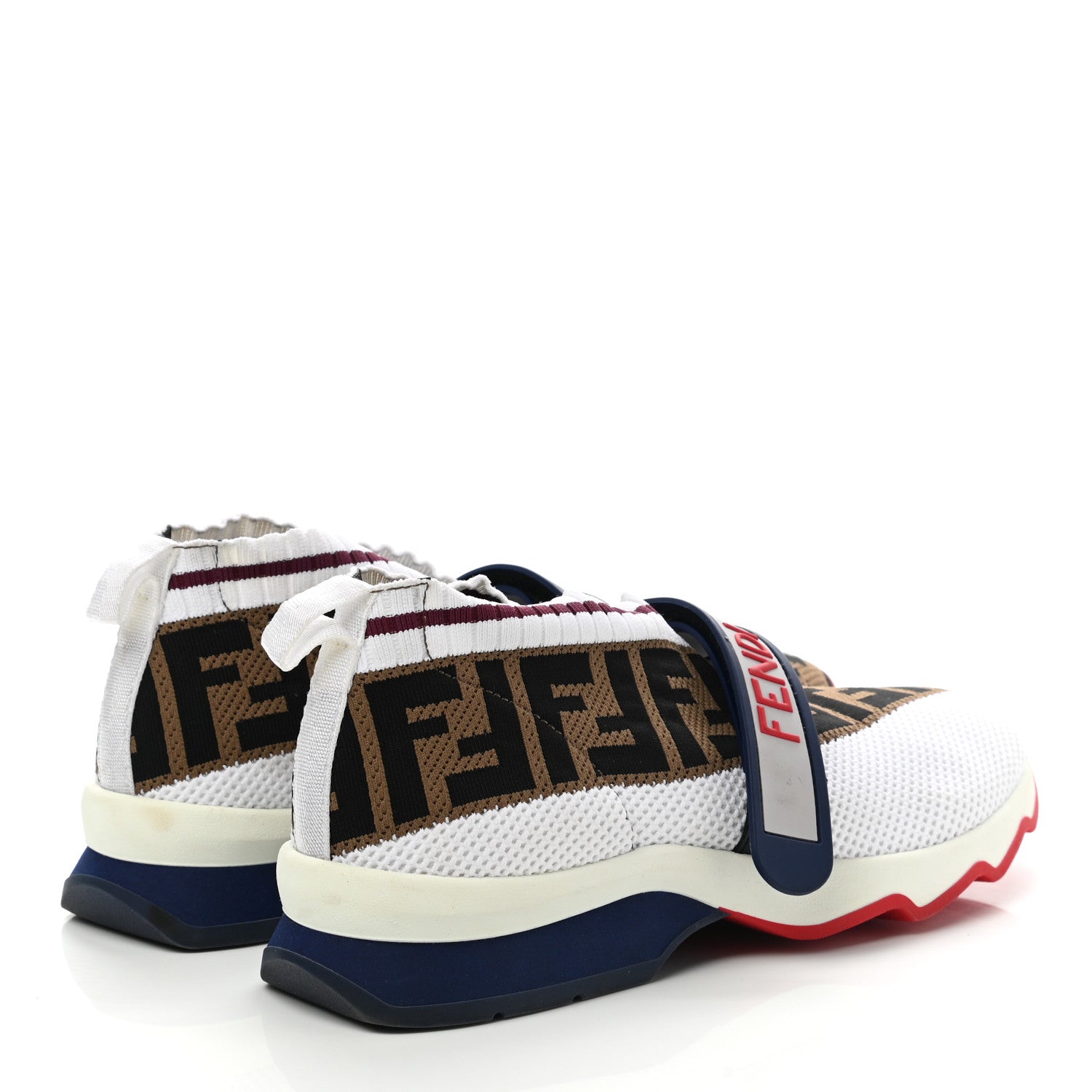 Fendi Stretch Yarn FF Stiff Band Rockoko Sneakers 36 White Tobacco Red 3 of 9