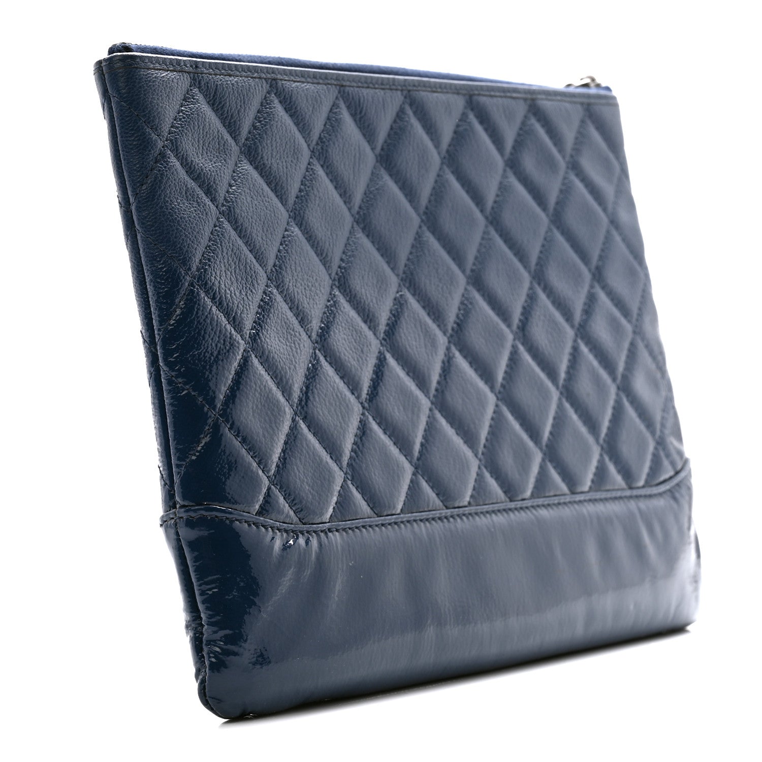 Chanel Patent Goatskin Quilted Medium Gabrielle Cosmetic Case Dark Blue 3 of 9