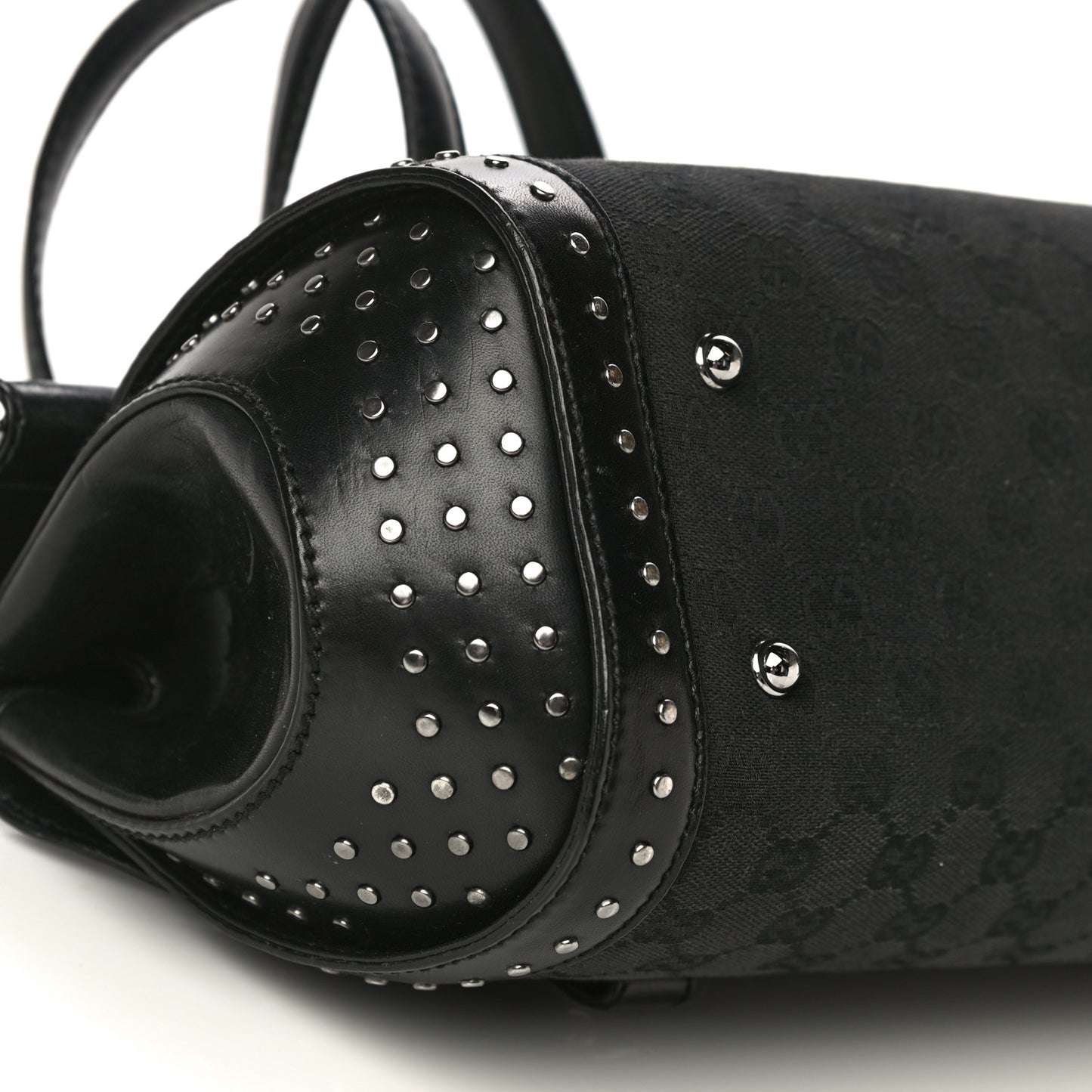 Monogram Studded Bamboo Bullet Satchel Black