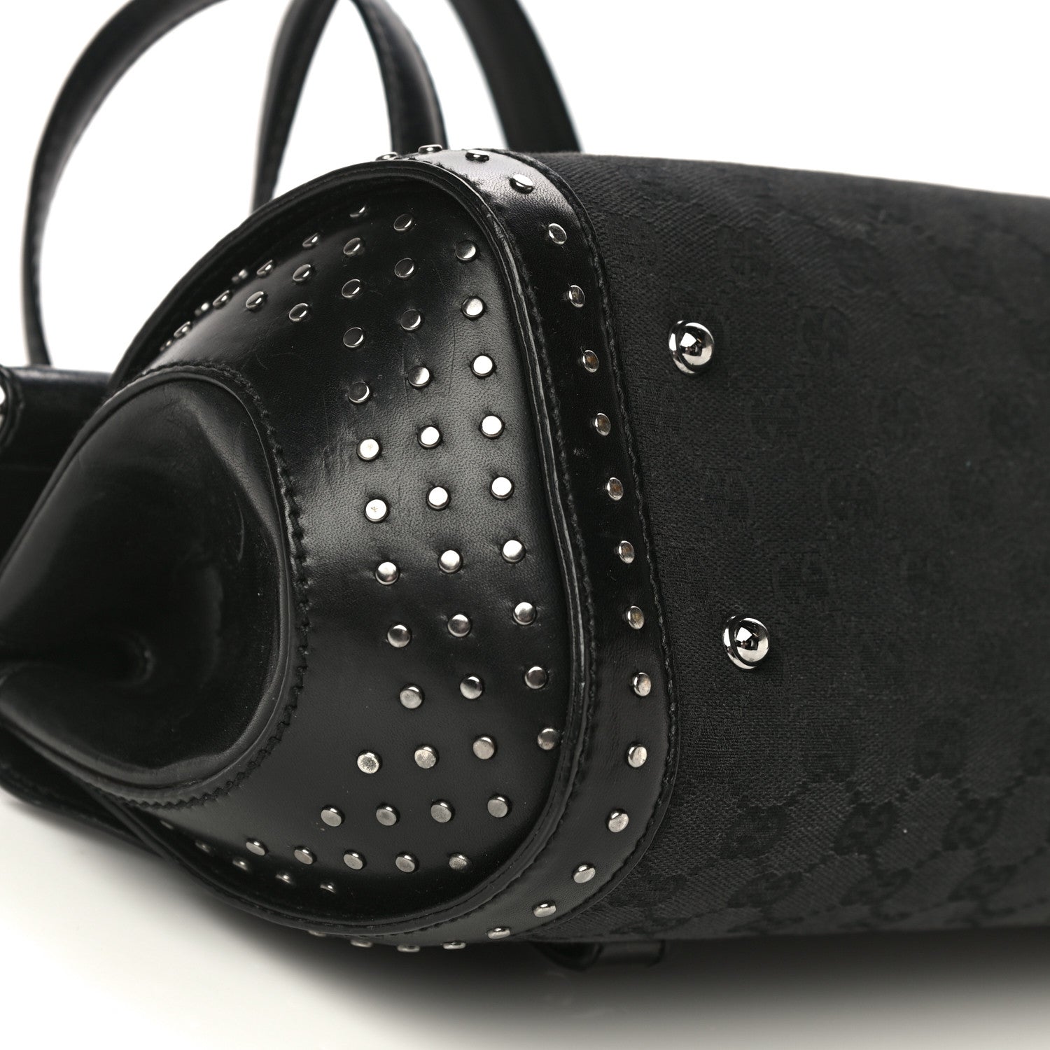 Gucci Monogram Studded Bamboo Bullet Satchel Black 7 of 16