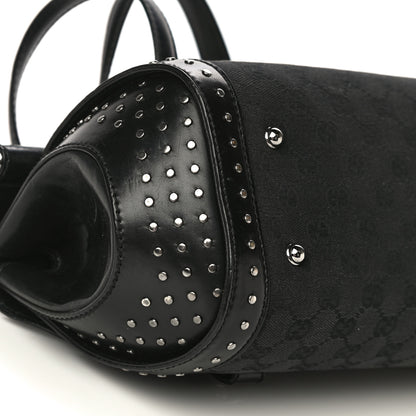 Gucci Monogram Studded Bamboo Bullet Satchel Black 7 of 16