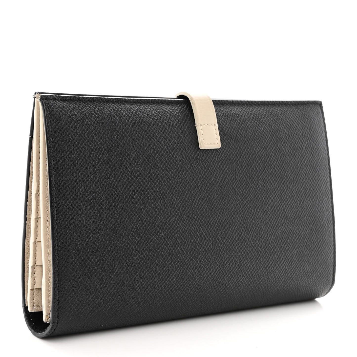 Grained Calfskin Large Multifunction Strap Wallet Black Chalk