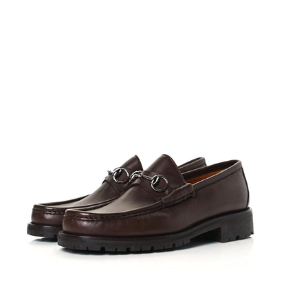 Gucci Laredo Calfskin Mens Horsebit Lug Sole Loafers 9 Brown 2 of 10
