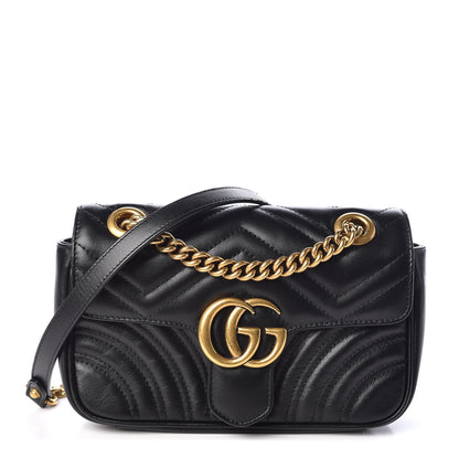 Gucci Calfskin Matelasse Mini GG Marmont Shoulder Bag Black 1 of 10