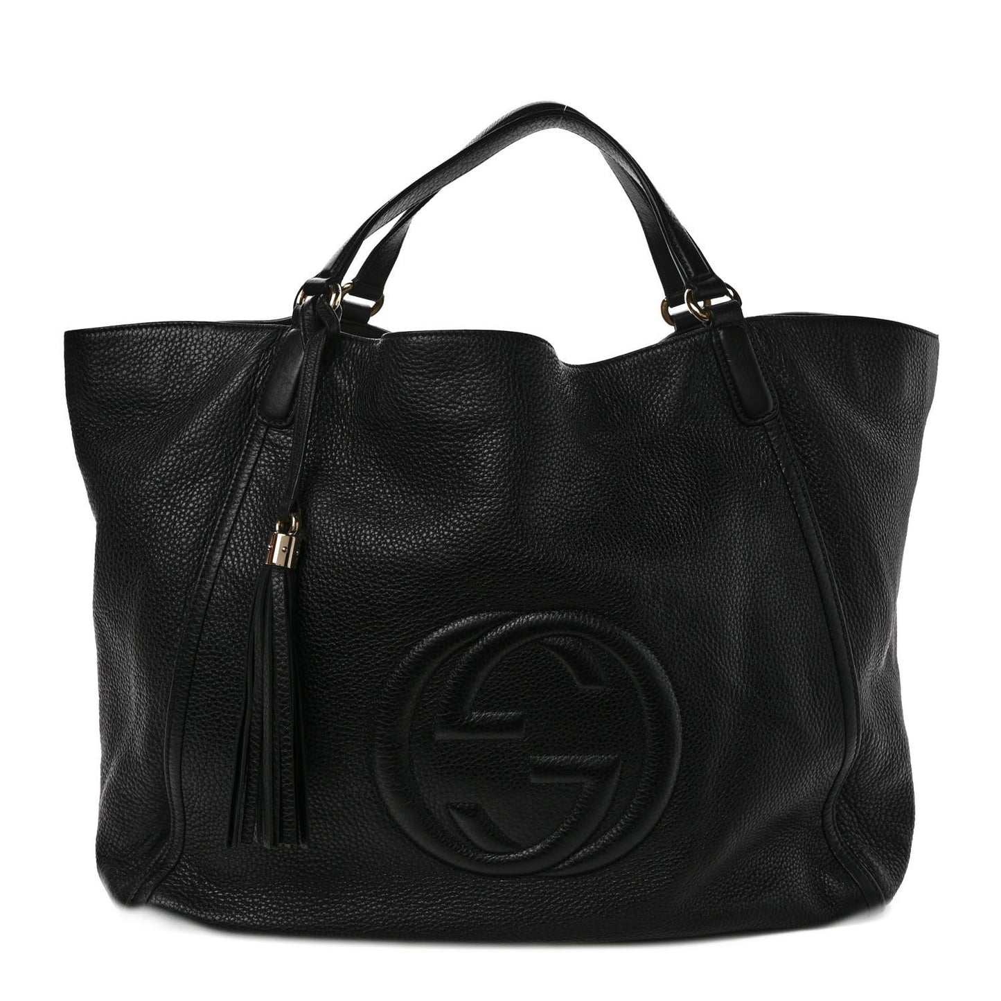 Pebbled Calfskin Large Soho Shoulder Bag Black