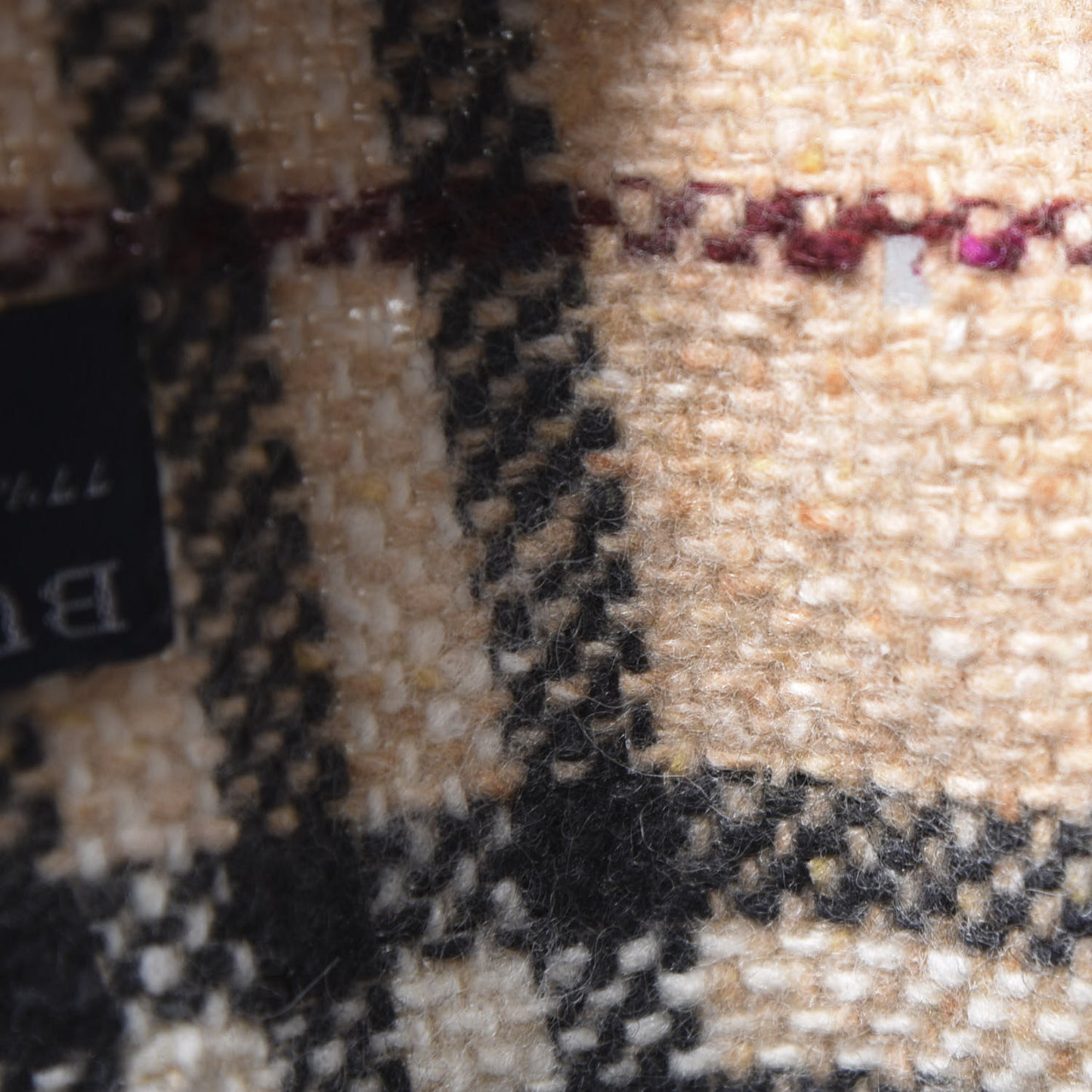 Wool Angora Cashmere Check Fringe Scarf Camel