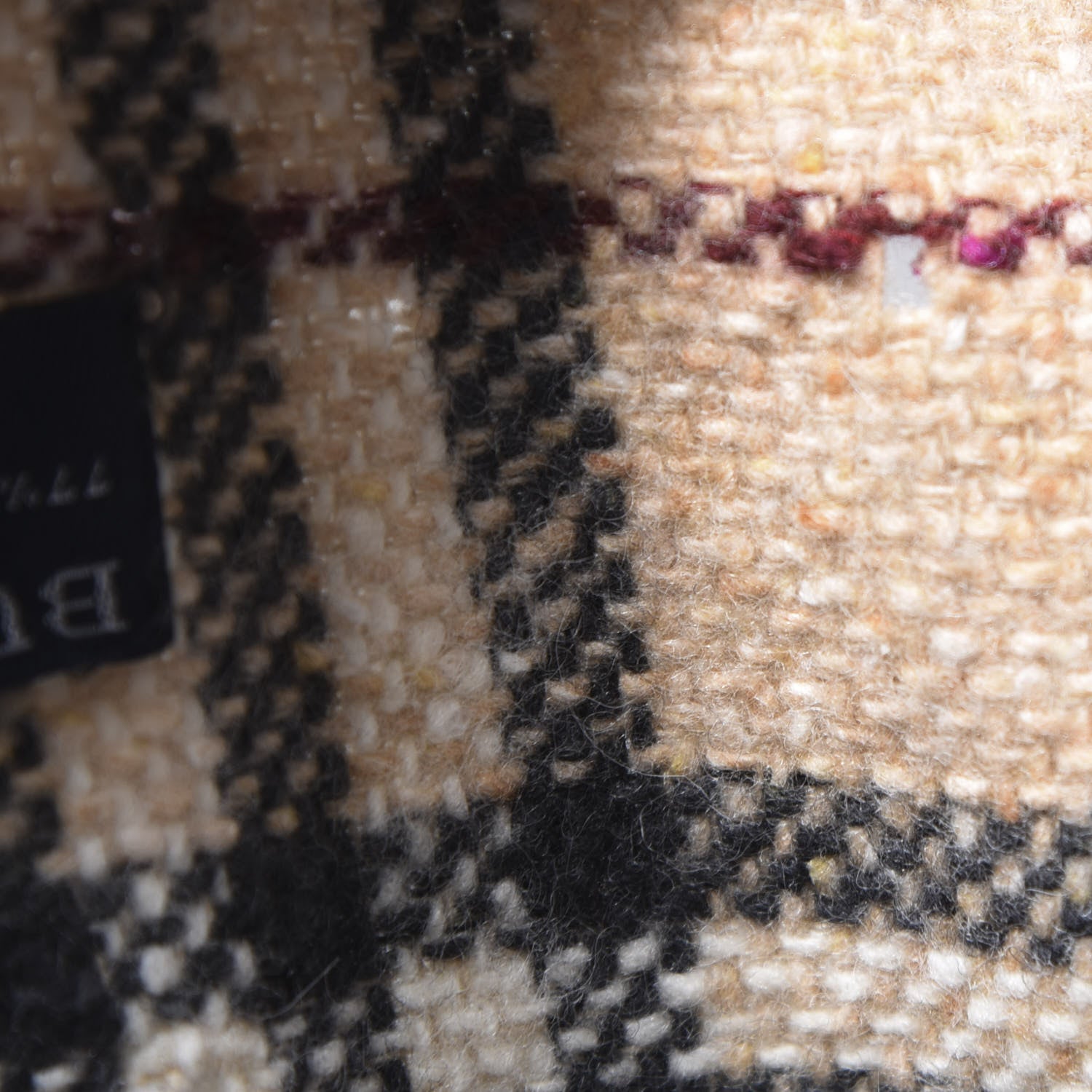Burberry Wool Angora Cashmere Check Fringe Scarf Camel 2 of 3