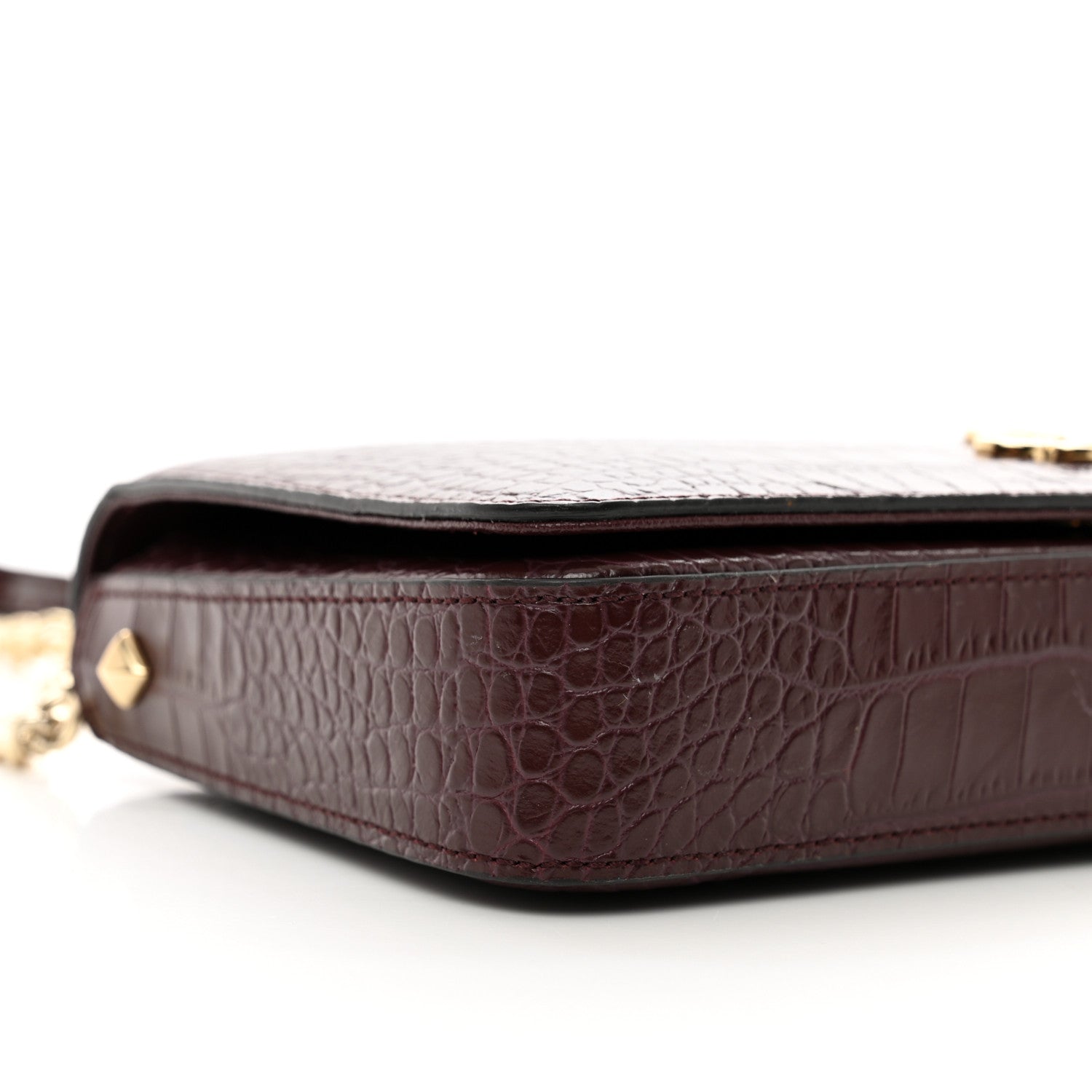 Jimmy Choo Calfskin Crocodile Embossed Palace Wallet On Chain Bordeaux 8 of 11