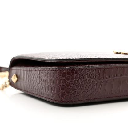 Jimmy Choo Calfskin Crocodile Embossed Palace Wallet On Chain Bordeaux 8 of 11