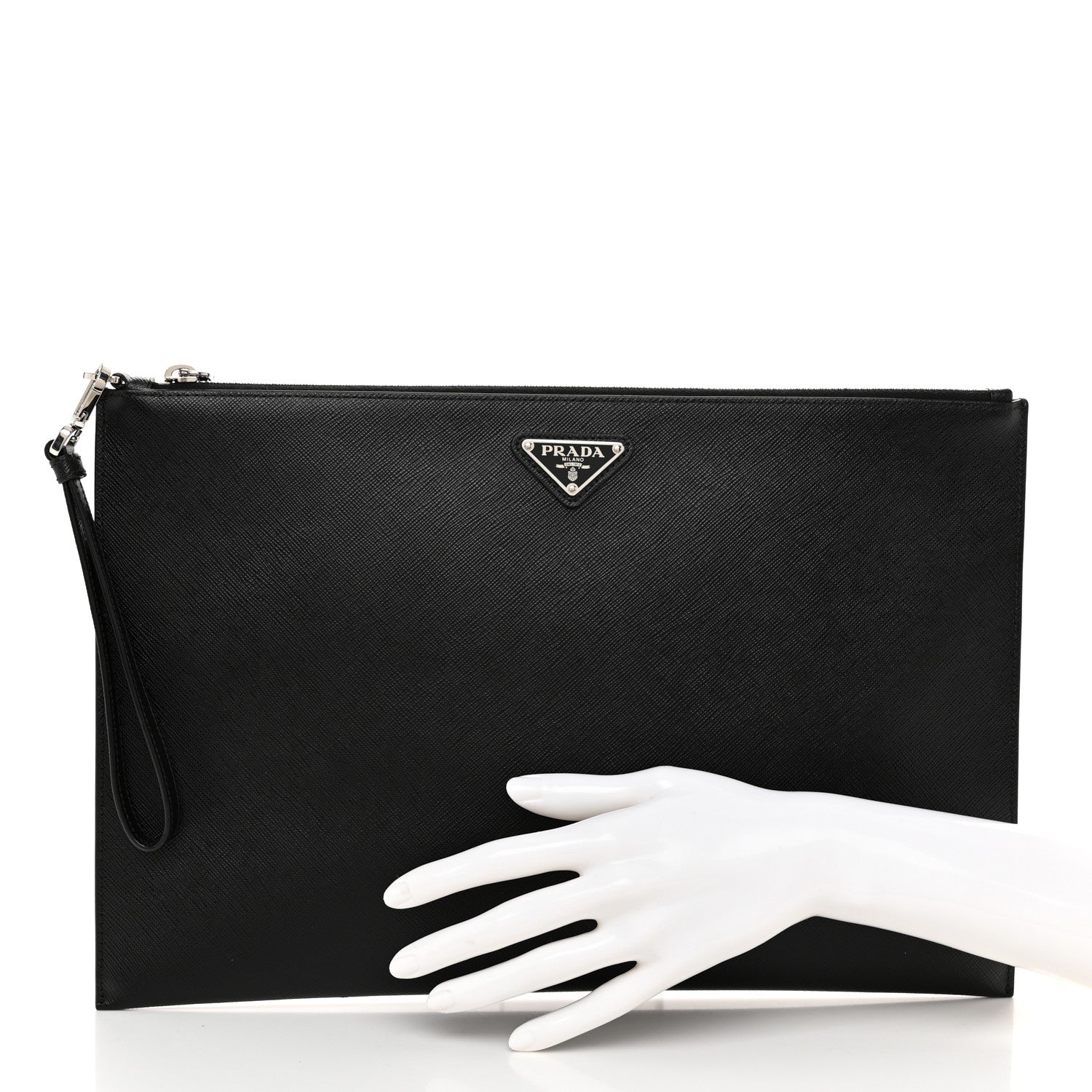 Prada Saffiano Flat Wristlet Pouch Black 2 of 10