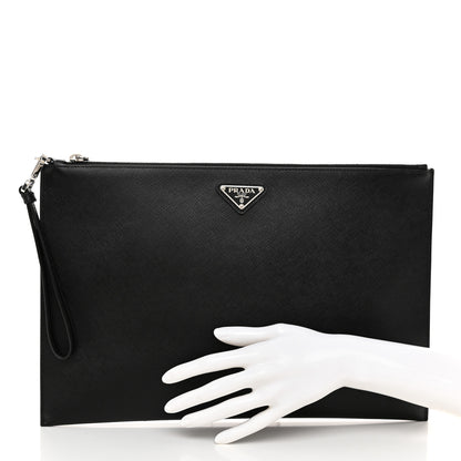 Prada Saffiano Flat Wristlet Pouch Black 2 of 10