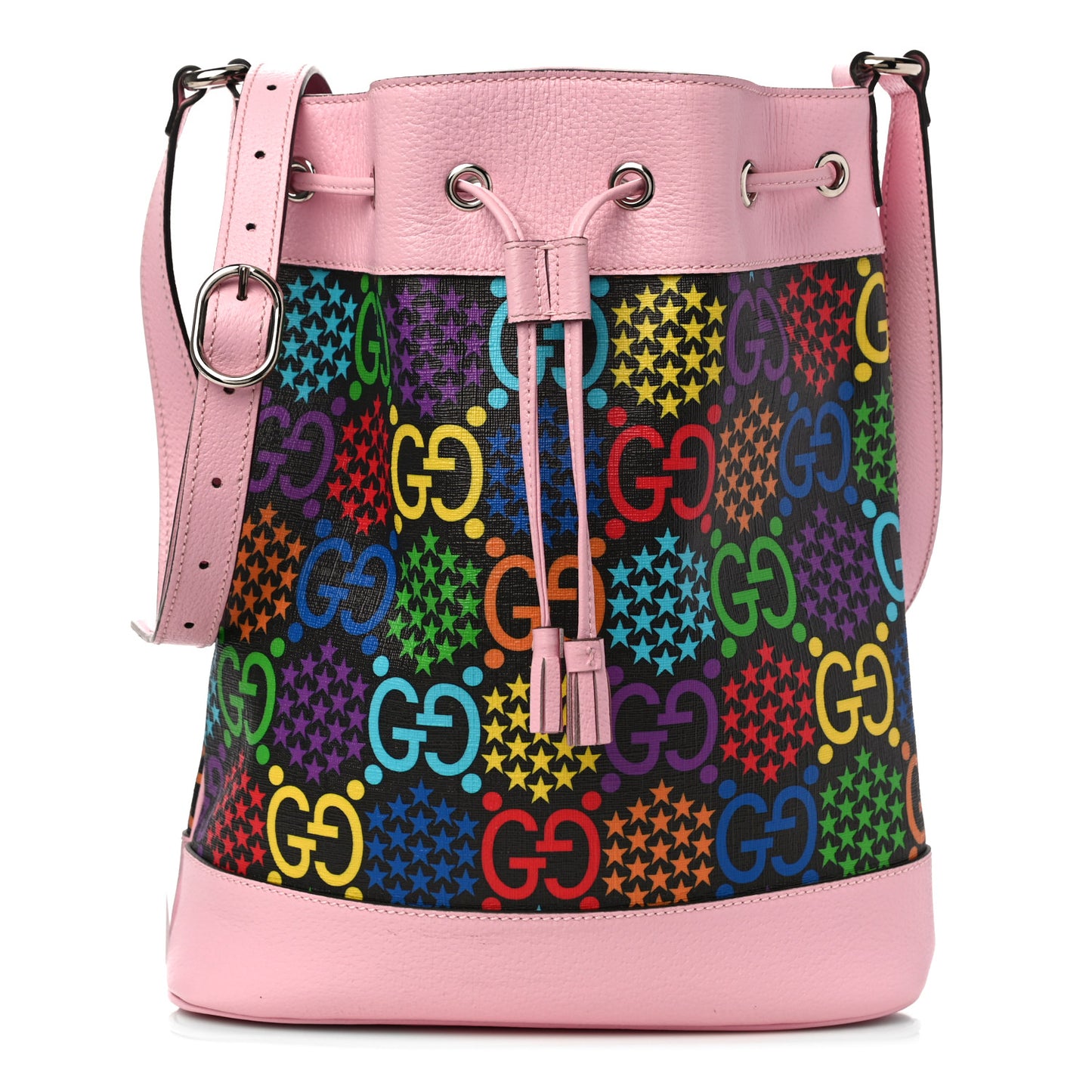 GG Supreme Monogram Psychedelic Bucket Bag Black Multicolor Sugar Pink