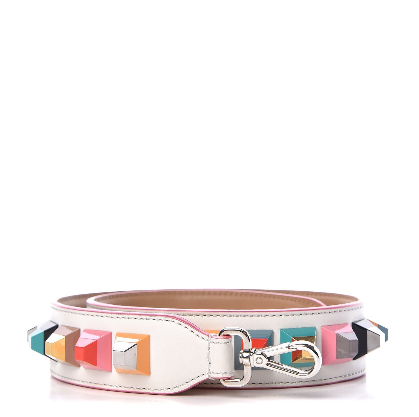 Vitello Dolce Plexiglass Bi-Color Studded Strap You White Ice Cuoio Multicolor