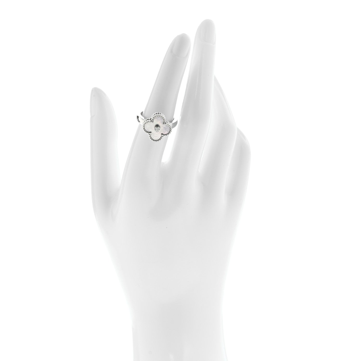 Van Cleef & Arpels 18K White Gold Diamond Mother of Pearl Vintage Alhambra Ring 53 6.5 2 of 5