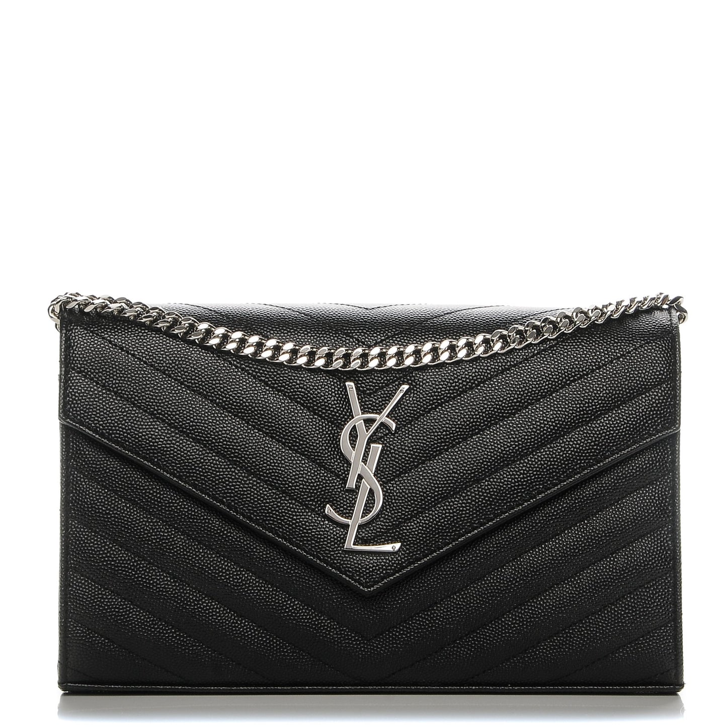 Grain De Poudre Matelasse Chevron Medium Monogram Chain Wallet Black