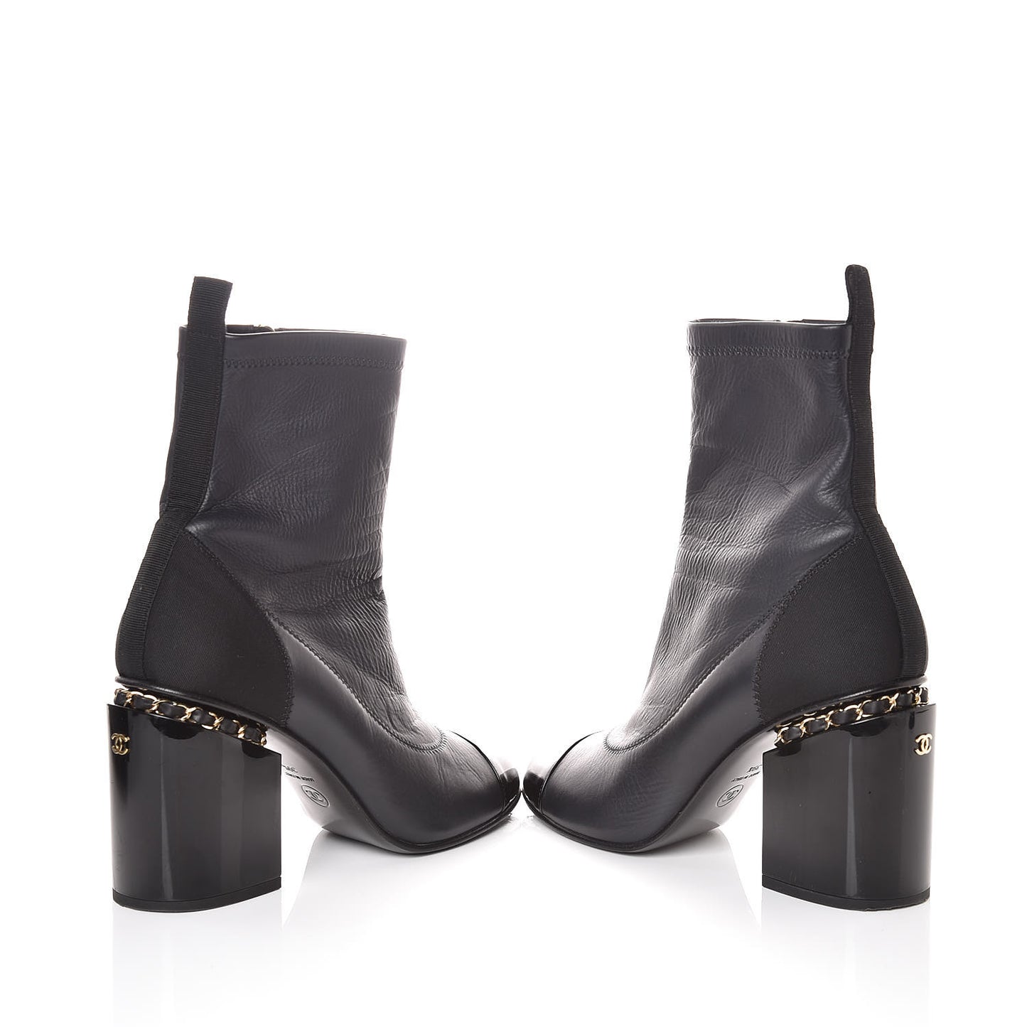 Calfskin Patent CC Cap Toe Chain Ankle Boots 39.5 Navy Black
