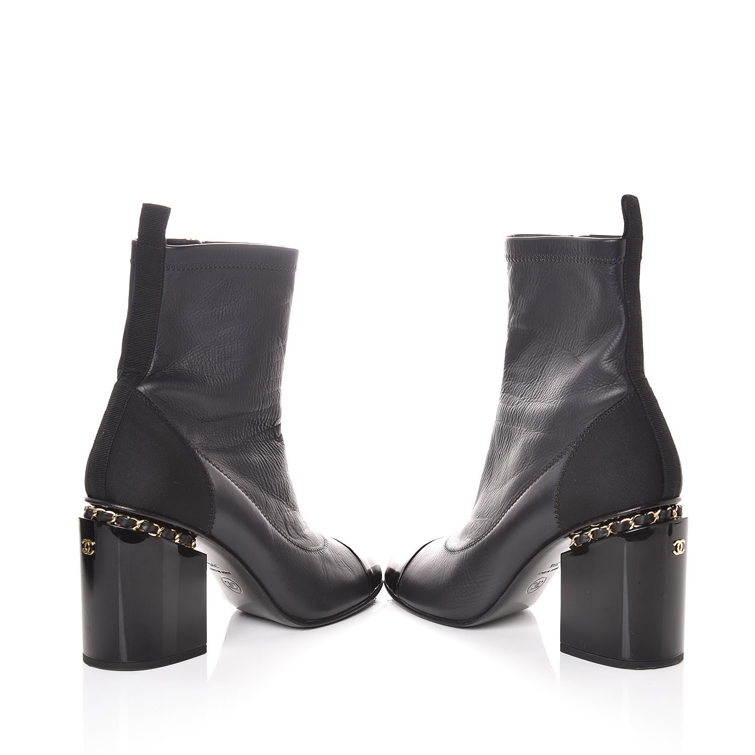 Chanel Calfskin Patent CC Cap Toe Chain Ankle Boots 39.5 Navy Black 6 of 9