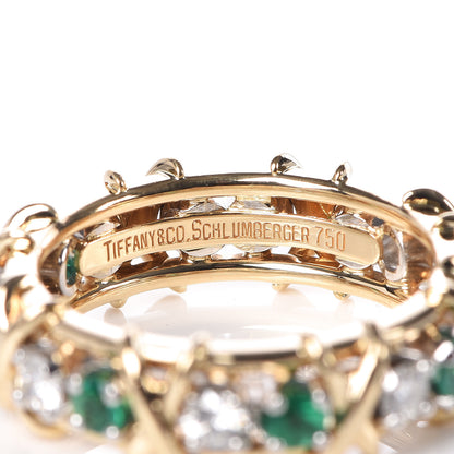 Tiffany 18K Yellow Gold Platinum Diamond Emerald Schlumberger Sixteen Stone Ring 55 7 5 of 5