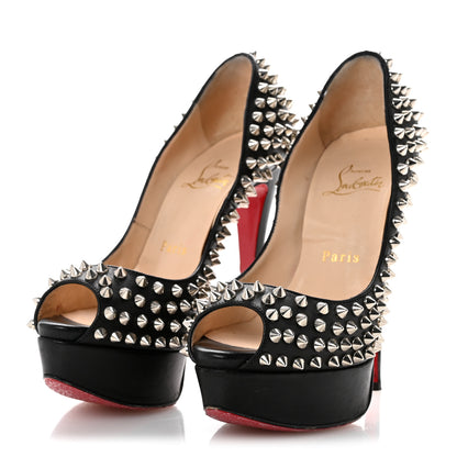 Christian Louboutin Nappa Lady Peep Spikes 150 Pumps 35 Black Silver 4 of 11