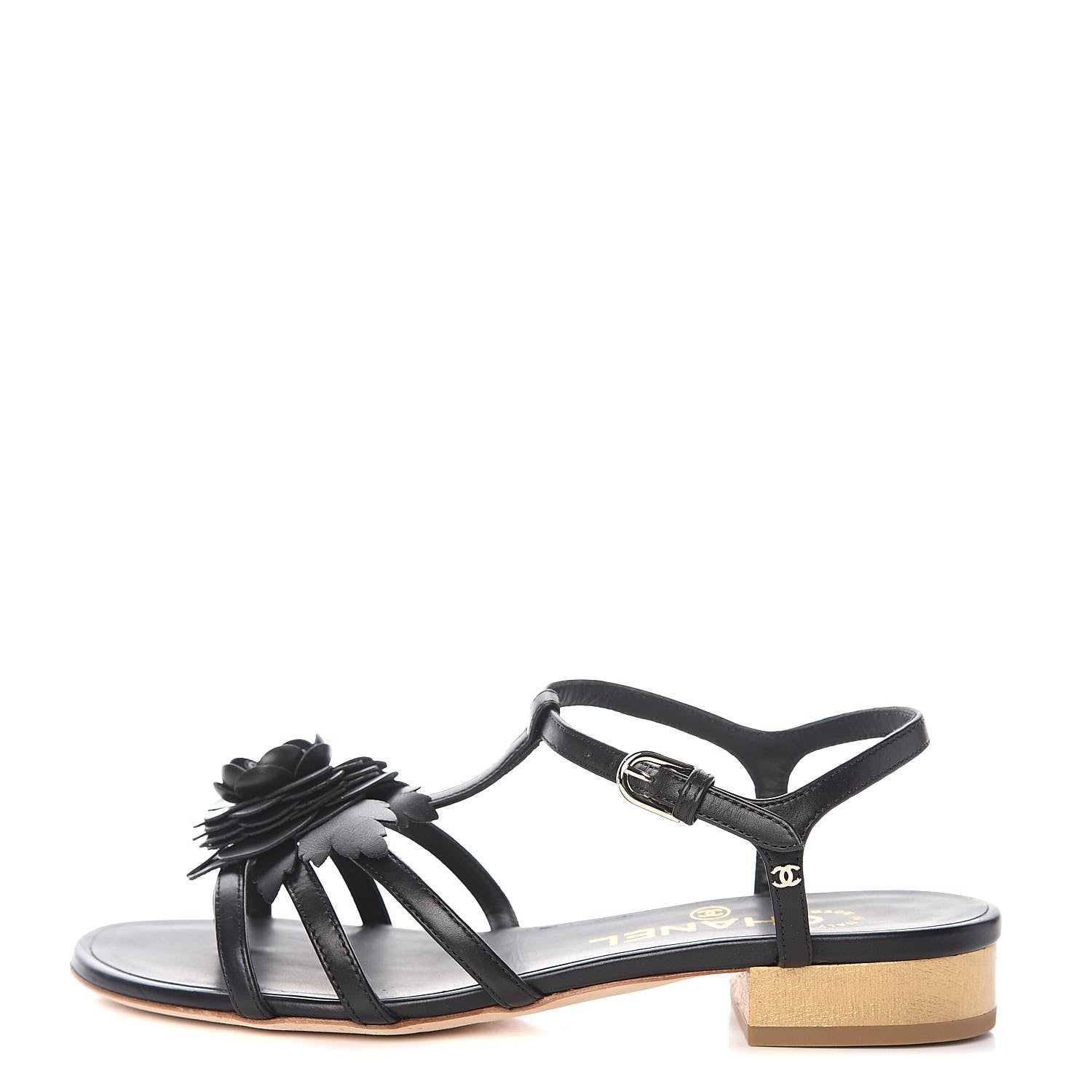 Chanel Calfskin Camellia Sandals 35.5 Black 1 of 8